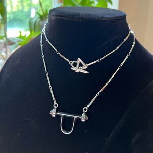 Eddie Borgo Gun Metal & Silver Long Toggle Necklace